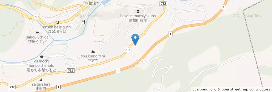 Mapa de ubicacion de 箱根湯本郵便局 en 일본, 가나가와현, 足柄下郡, 箱根町.