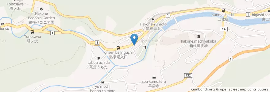 Mapa de ubicacion de 箱根町消防署湯本分署 en Japón, Prefectura De Kanagawa, 足柄下郡, 箱根町.