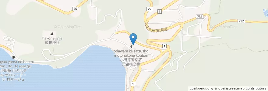 Mapa de ubicacion de 箱根町消防署箱根分遣所 en 일본, 가나가와현, 足柄下郡, 箱根町.