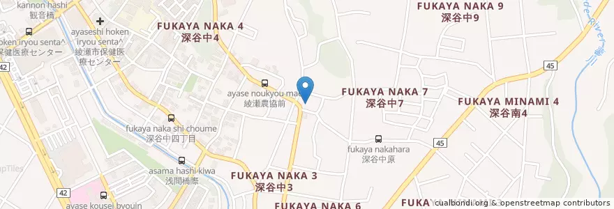Mapa de ubicacion de 綾瀬中郵便局 en Japon, Préfecture De Kanagawa, 綾瀬市.