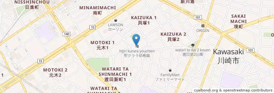 Mapa de ubicacion de 聖クララ幼稚園 en Japan, Kanagawa Prefecture, Kawasaki, Kawasaki Ward.