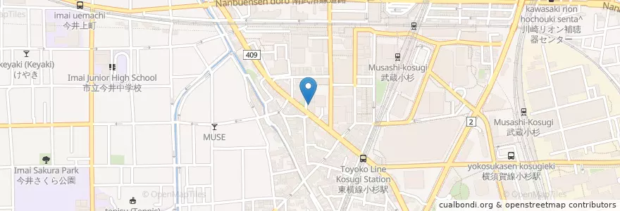 Mapa de ubicacion de 育仁会 小田切病院 en 日本, 神奈川縣, 川崎市, 中原区.