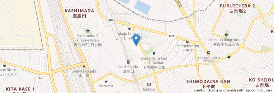 Mapa de ubicacion de 育成会鹿島田病院 en 日本, 神奈川県, 川崎市, 幸区.