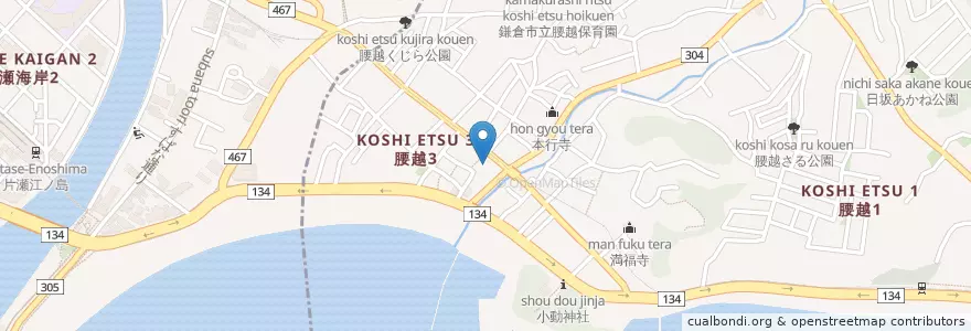 Mapa de ubicacion de 腰越郵便局 en 日本, 神奈川県, 鎌倉市.