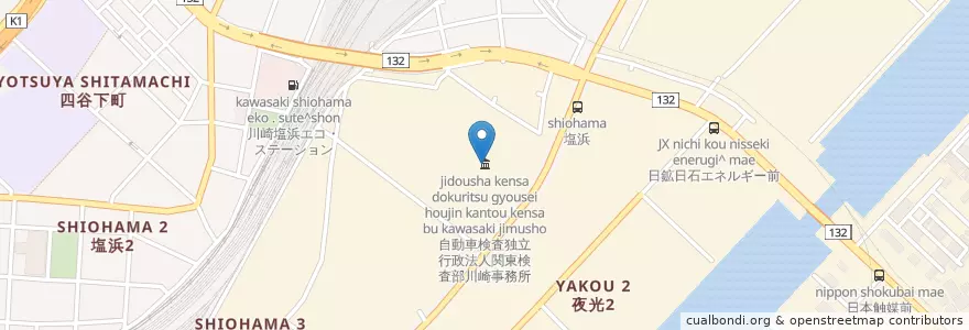 Mapa de ubicacion de 自動車検査独立行政法人関東検査部川崎事務所 en 일본, 가나가와현, 川崎市, 川崎区.