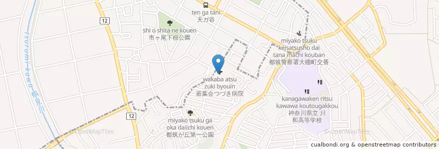 Mapa de ubicacion de 若葉会つづき病院 en 일본, 가나가와현, 요코하마시, 都筑区, 青葉区.