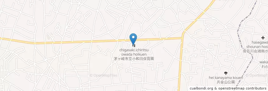 Mapa de ubicacion de 茅ヶ崎市立小和田保育園 en 일본, 가나가와현, 茅ヶ崎市.