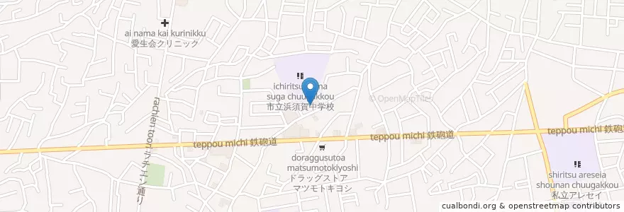 Mapa de ubicacion de 茅ヶ崎市立浜須賀保育園 en Japan, Präfektur Kanagawa, 茅ヶ崎市.