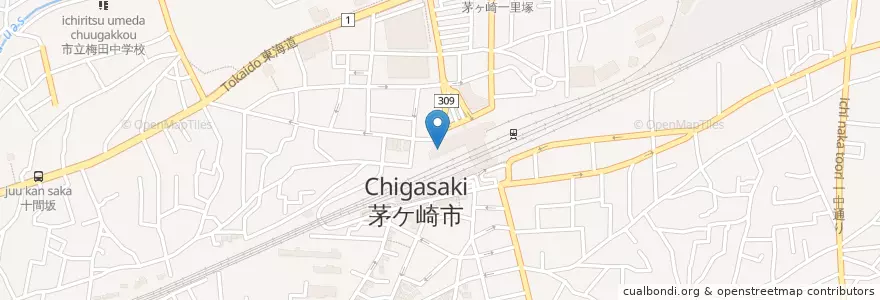 Mapa de ubicacion de 茅ヶ崎警察署茅ヶ崎駅前交番 en 일본, 가나가와현, 茅ヶ崎市.
