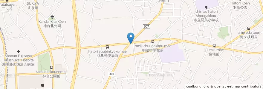 Mapa de ubicacion de 藤沢辻堂新町郵便局 en Japon, Préfecture De Kanagawa, 藤沢市.