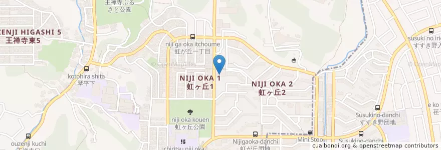 Mapa de ubicacion de 虹ケ丘保育園 en Japón, Prefectura De Kanagawa, Yokohama, 麻生区, 青葉区.