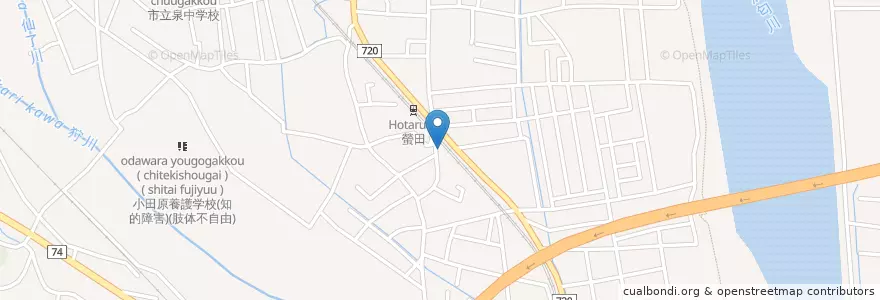 Mapa de ubicacion de 螢田駅前郵便局 en 日本, 神奈川県, 小田原市.