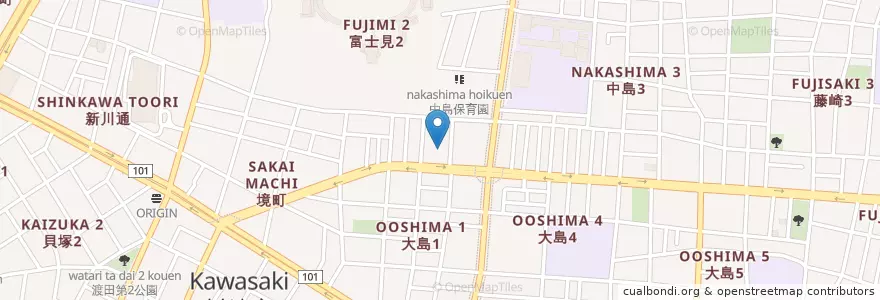 Mapa de ubicacion de 西大島保育園 en Japan, 神奈川県, 川崎市, 川崎区.
