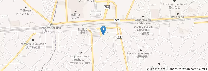 Mapa de ubicacion de 辻堂郵便局 en Japon, Préfecture De Kanagawa, 藤沢市.