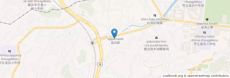 Mapa de ubicacion de 追浜郵便局 en 日本, 神奈川縣, 横須賀市.