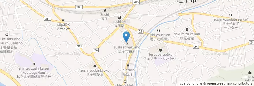 Mapa de ubicacion de 逗子市役所 en 日本, 神奈川県, 逗子市.