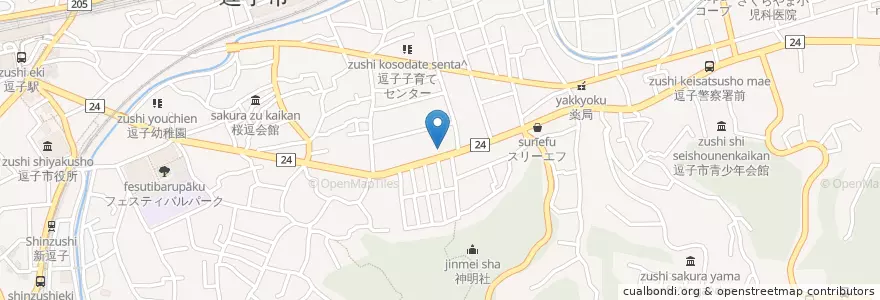 Mapa de ubicacion de 逗子市消防署 en Япония, Канагава, Дзуси.