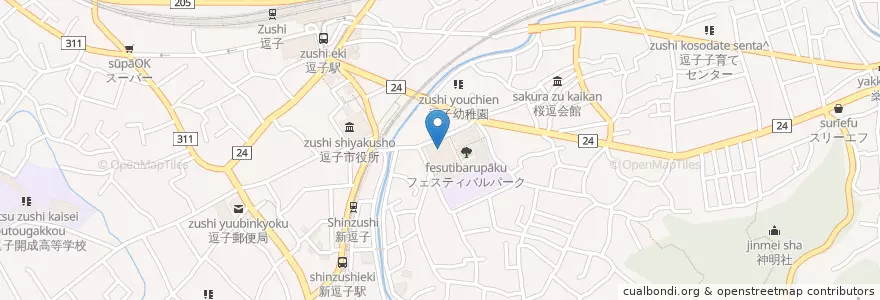 Mapa de ubicacion de 逗子市立図書館 en 일본, 가나가와현, 逗子市.