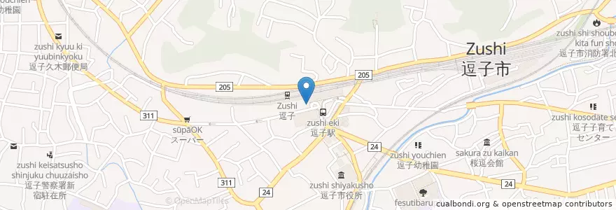 Mapa de ubicacion de 逗子警察署逗子駅前交番 en Jepun, 神奈川県, 逗子市.