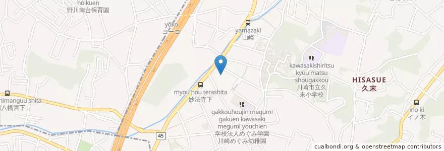 Mapa de ubicacion de 野川保育園 en 日本, 神奈川県, 川崎市.
