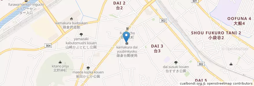 Mapa de ubicacion de 鎌倉台郵便局 en Япония, Канагава, Камакура.