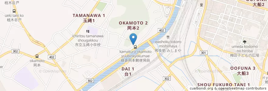 Mapa de ubicacion de 鎌倉岡本郵便局 en 日本, 神奈川県, 鎌倉市.