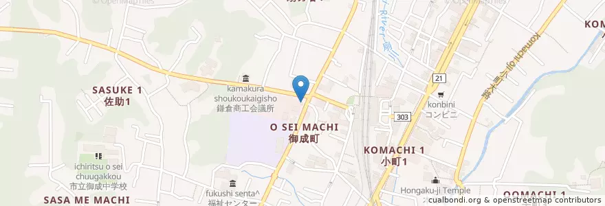 Mapa de ubicacion de 鎌倉警察署御成交番 en Japão, 神奈川県, 鎌倉市.