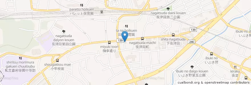 Mapa de ubicacion de 長津田郵便局 en 일본, 가나가와현, 요코하마시, 緑区.