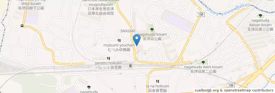 Mapa de ubicacion de 長津田駅北口郵便局 en Japan, 神奈川県, Yokohama, 緑区.
