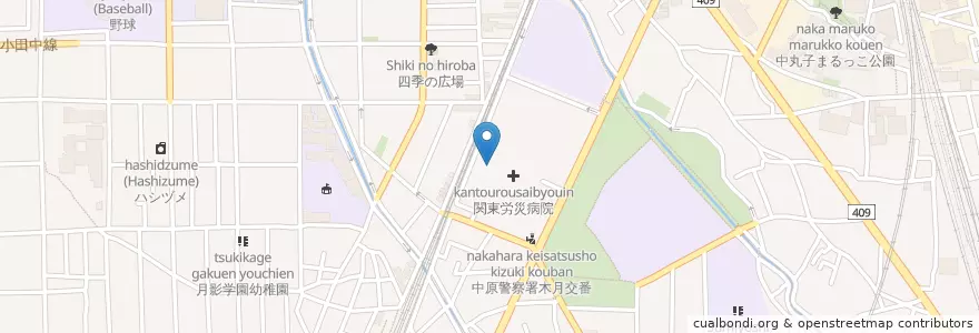 Mapa de ubicacion de 関東労災病院 en 일본, 가나가와현, 川崎市, 中原区.