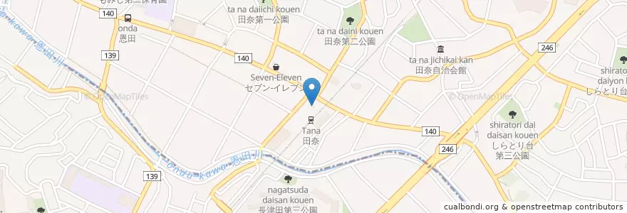 Mapa de ubicacion de 青葉警察署田奈駅前交番 en اليابان, كاناغاوا, 横浜市, 緑区, 青葉区.