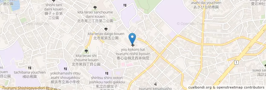 Mapa de ubicacion de 養心会鶴見西井病院 en 日本, 神奈川県, 横浜市, 鶴見区.