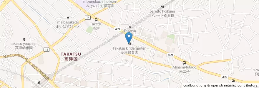 Mapa de ubicacion de 高津保育園 en 日本, 神奈川県, 川崎市, 高津区.