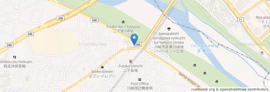 Mapa de ubicacion de 高津警察署二子橋交番 en Japonya, 神奈川県, 東京都, 川崎市, 世田谷区.
