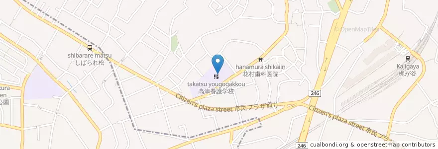Mapa de ubicacion de 高津養護学校(知的障害) en Japan, Kanagawa Prefecture, Kawasaki, Takatsu Ward, Miyamae Ward.