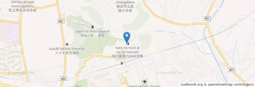 Mapa de ubicacion de 鳩の森愛の詩保育園 en Japonya, 神奈川県, 横浜市, 泉区.
