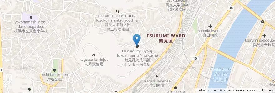 Mapa de ubicacion de 鶴見乳幼児福祉センター保育所 en Japon, Préfecture De Kanagawa, 横浜市, 鶴見区.