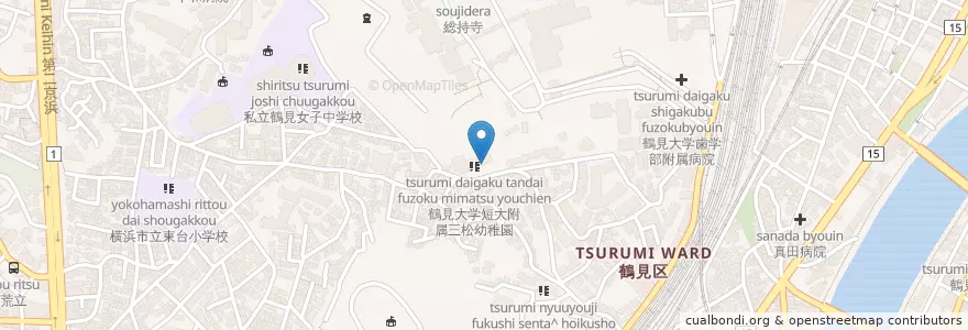 Mapa de ubicacion de 鶴見大学短大附属三松幼稚園 en Japan, Kanagawa Prefecture, Yokohama, Tsurumi Ward.