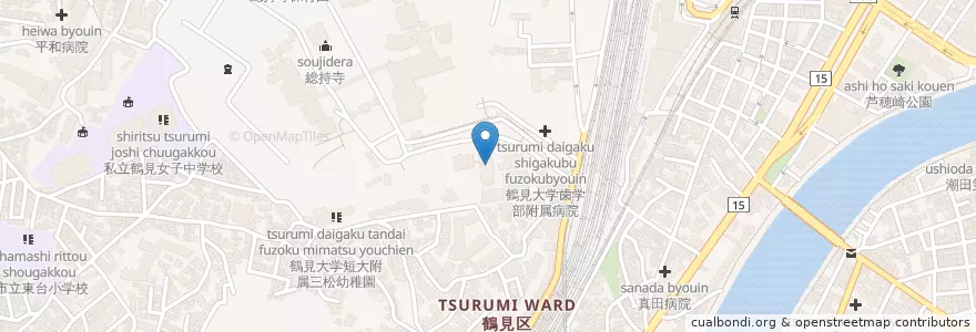 Mapa de ubicacion de 鶴見大学短期大学部 en Japonya, 神奈川県, 横浜市, 鶴見区.