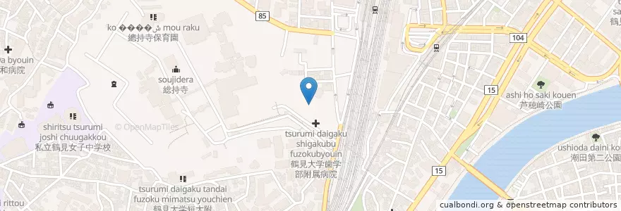 Mapa de ubicacion de 鶴見大学（文学部） en Japan, Präfektur Kanagawa, Yokohama, 鶴見区.
