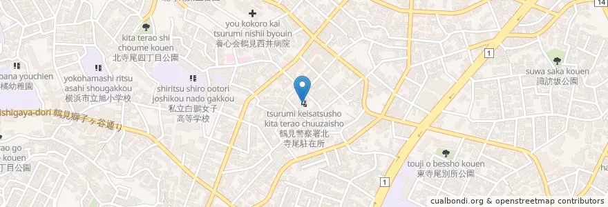 Mapa de ubicacion de 鶴見警察署北寺尾駐在所 en 일본, 가나가와현, 요코하마시, 鶴見区.
