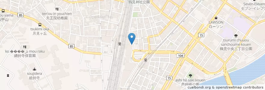 Mapa de ubicacion de 鶴見警察署鶴見駅前交番 en Japón, Prefectura De Kanagawa, Yokohama, 鶴見区.