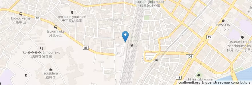 Mapa de ubicacion de 鶴見警察署鶴見駅西口交番 en Japon, Préfecture De Kanagawa, 横浜市, 鶴見区.