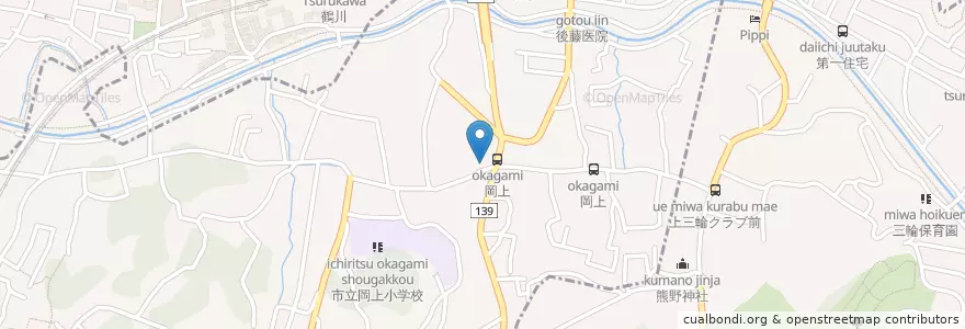 Mapa de ubicacion de 麻生警察署岡上駐在所 en 일본, 가나가와현, 川崎市, 아사오 구.