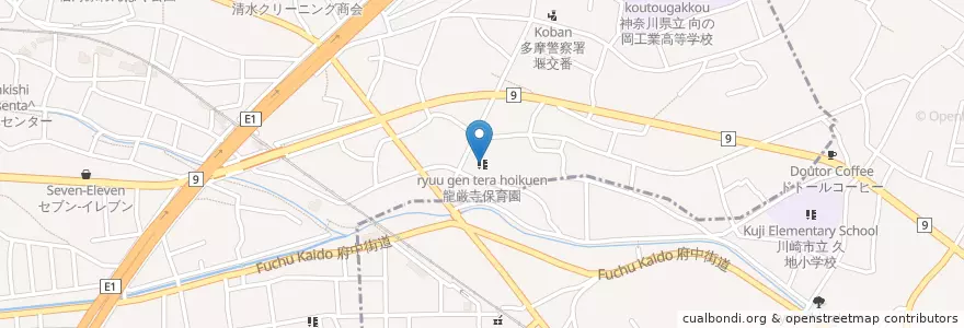 Mapa de ubicacion de 龍厳寺保育園 en اليابان, كاناغاوا, 川崎市, 高津区.