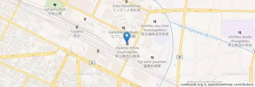 Mapa de ubicacion de 中部管区行政評価局富山行政評価事務所 en اليابان, 富山県, 富山市.