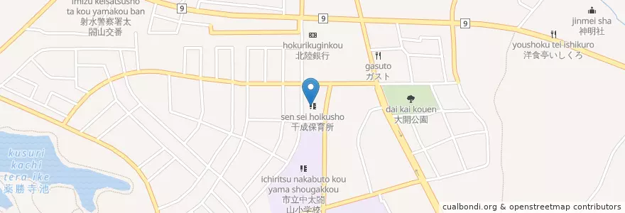 Mapa de ubicacion de 千成保育所 en Japonya, 富山県, 射水市.