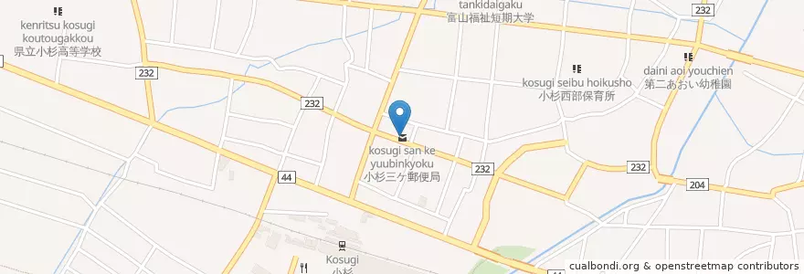 Mapa de ubicacion de 小杉三ケ郵便局 en Japon, Préfecture De Toyama, 射水市.