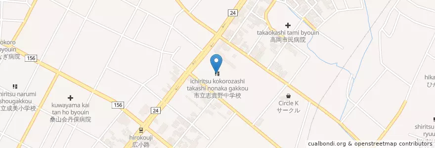 Mapa de ubicacion de 市立志貴野中学校 en Japan, Präfektur Toyama, 高岡市.
