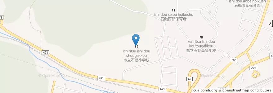Mapa de ubicacion de 市立石動小学校 en Japonya, 富山県, 小矢部市.